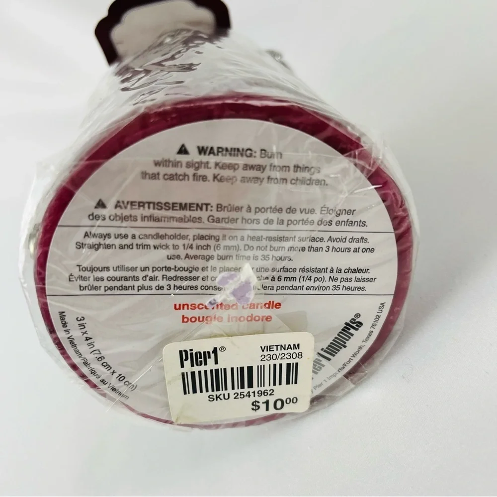 NEW Pier 1 Imports Snowflake Gem Holiday Glam Candles Deep Red/Burgundy Silver